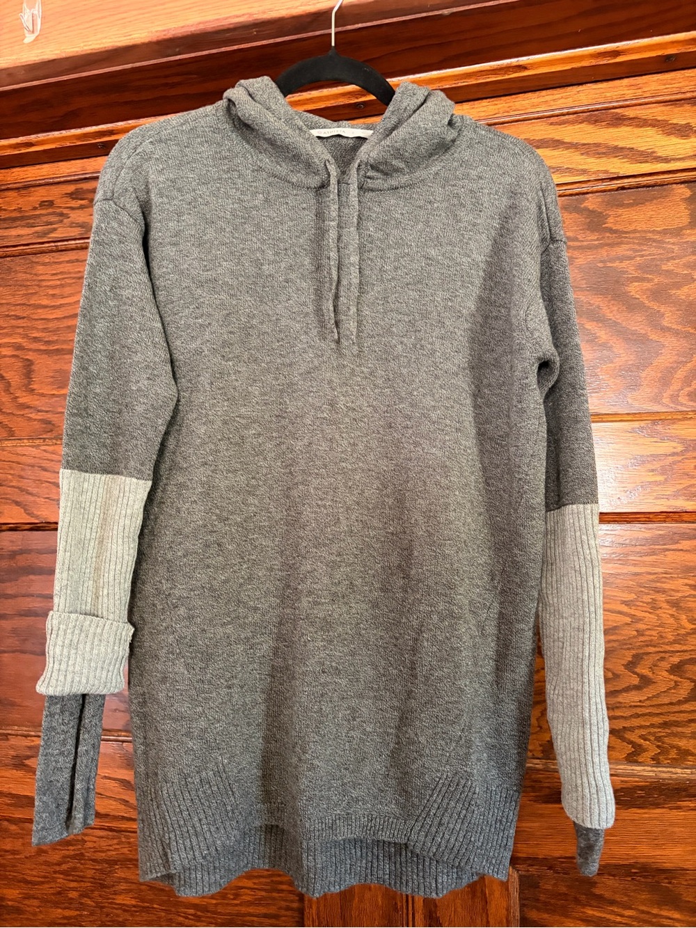 Athleta Women's Gray Crewneck Hoodie with Light Gray Ribbed Cuffs